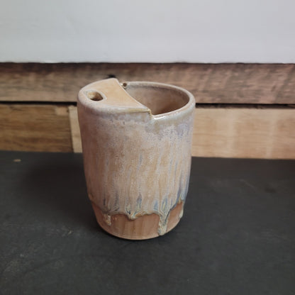 4Sure Ceramics Glazed Pottery Go Cup Half Lid Straw Hole Mid-Century Modern