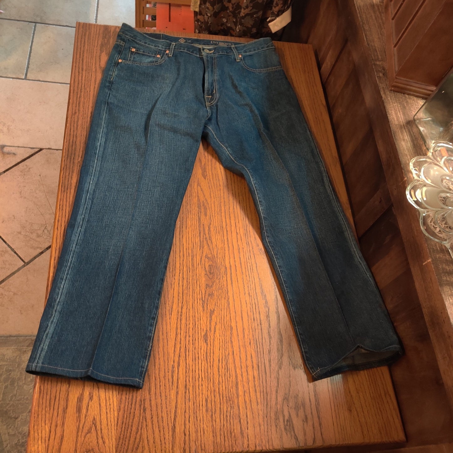 Ivy Brown Blue Jeans Men Straight Leg Denim Pants Classic Western Workwear 40x32