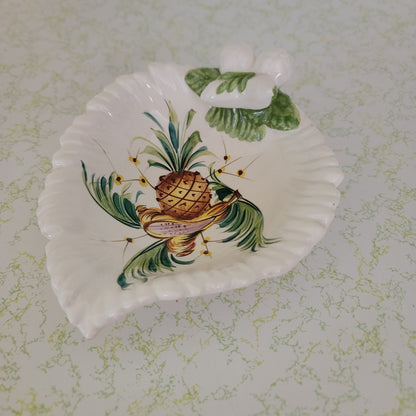 Handpainted fruit trinket dish serving sides Green brown Ceramic Italian