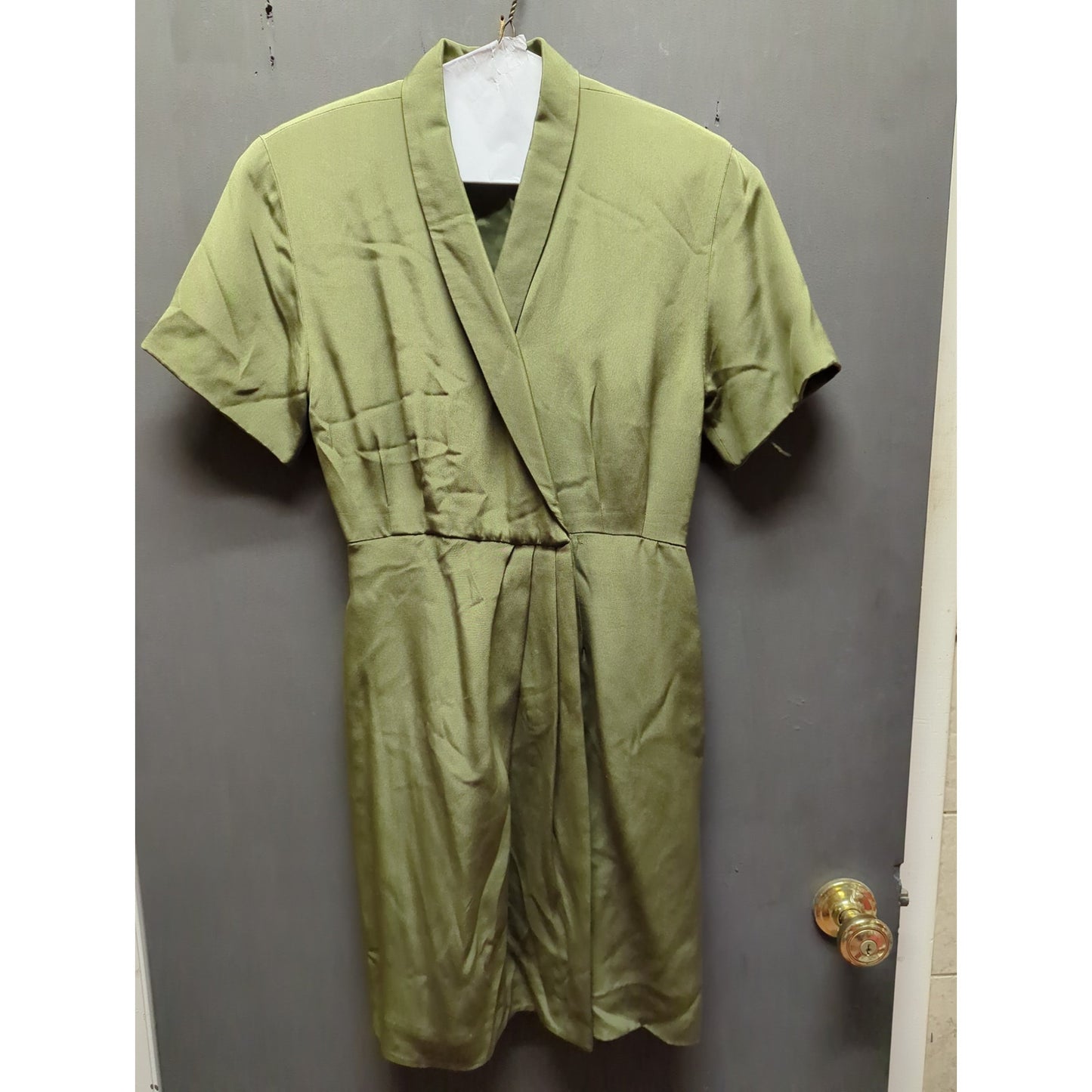 Vintage 80s Gillian Petites Olive Silk Blazer Faux Wrap Dress 2 Petite Career
