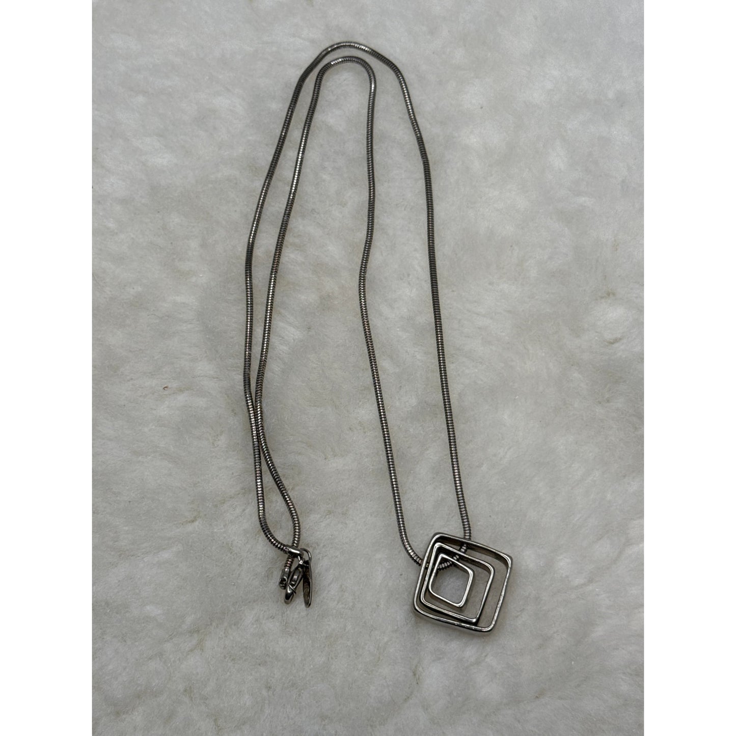 NY & Co Vintage Silver Geometric Triple Square Statement Necklace Minimalist