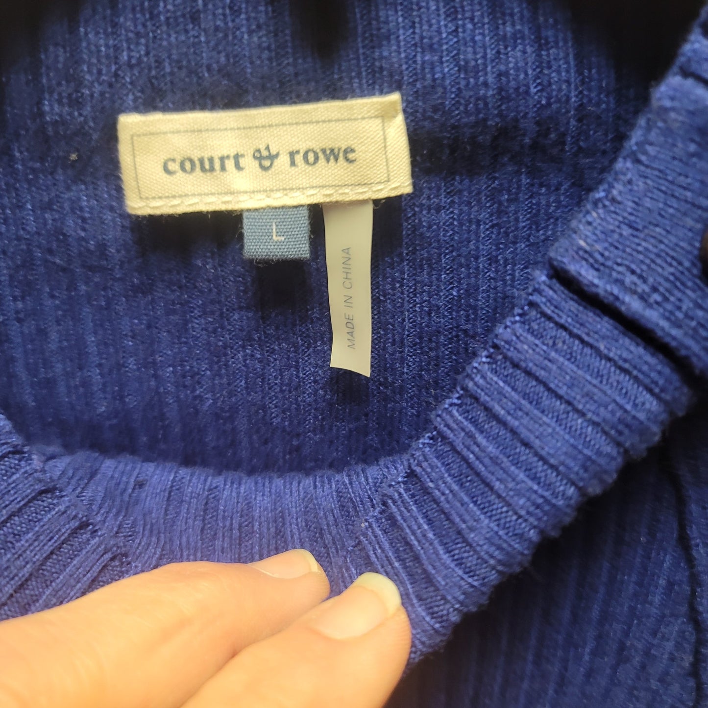 COURT rowe Belle Noel Cobalt Blue Ribbed Button Side Detail Sweater Large