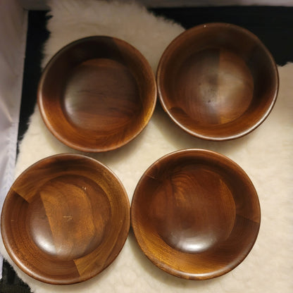 Set Of 4 Caesar Vintage Ozark Solid Wood Walnut Ware Salad Bowls 6” MCM Brown
