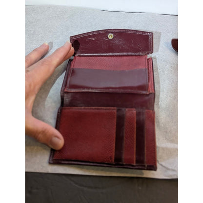 Vintage Anne Klein Lion Logo Burgundy Leather Kiss Lock Wallet 1990s