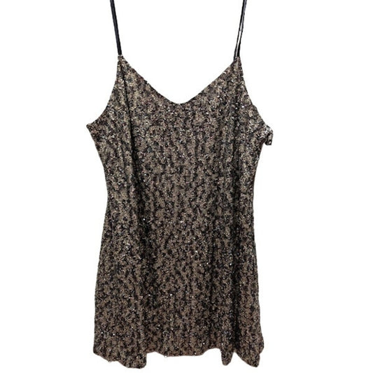 Anna Sui Gold sequin cocktail short spaghetti strap short party dress large NEW