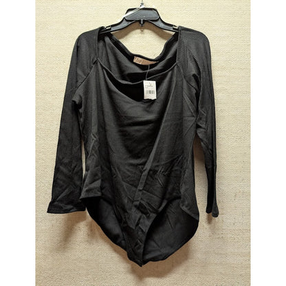 Astr the Label Black Ribbed Bodysuit Square Neck Full Coverage Long Sleeve 2X