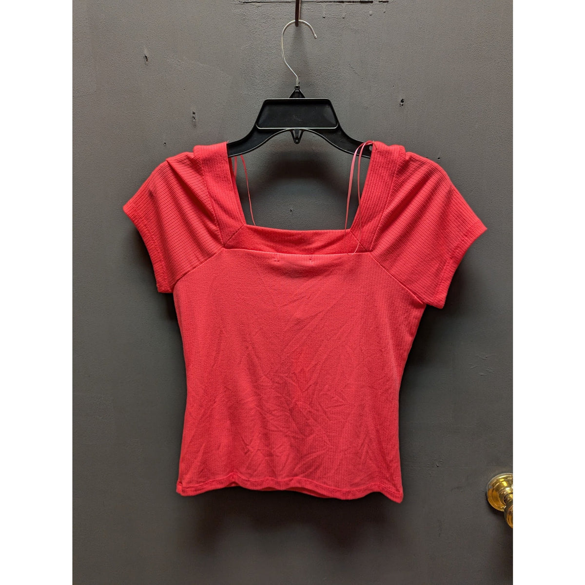 Good Luck Gem Size Small Short Sleeve Blouse Top NEW square neck pink