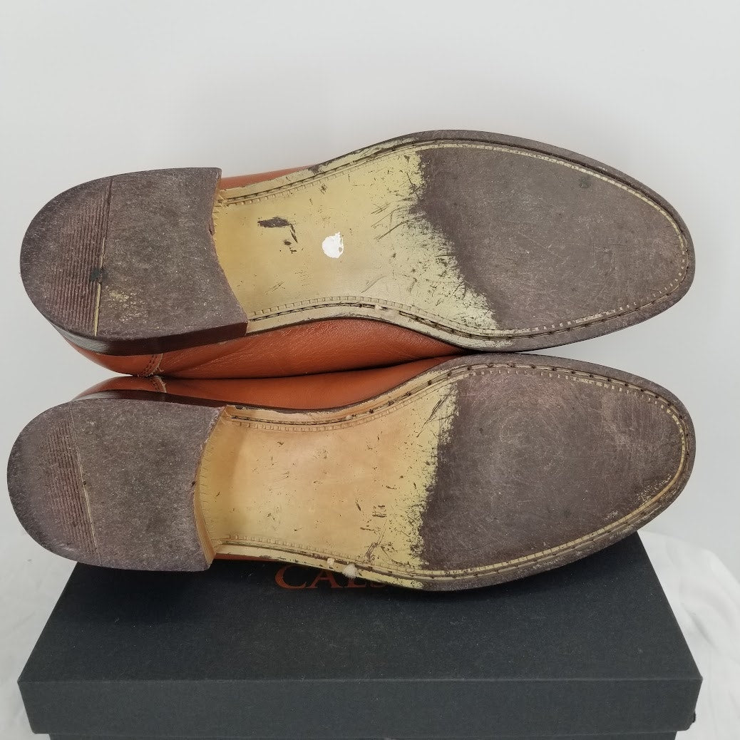 Sears Vintage Men's Loafers Size 9.5 Slip On Italian Leather Cognac 1 Inch Heel