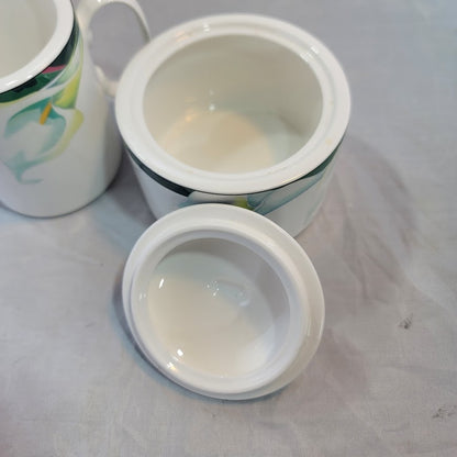 Mikasa Maxima Fine China Cam08 Rue De lis Lily creamer & lidded sugar bowl