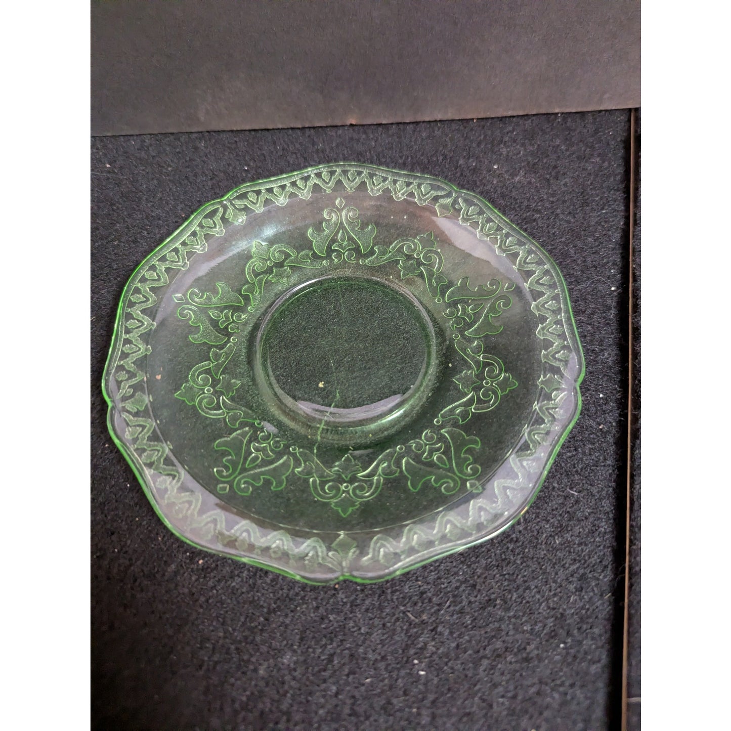 Green Depression Glass Tea Cup and Saucer Set Vintage Federal Princess Pattern