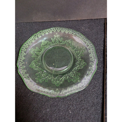 Green Depression Glass Tea Cup and Saucer Set Vintage Federal Princess Pattern