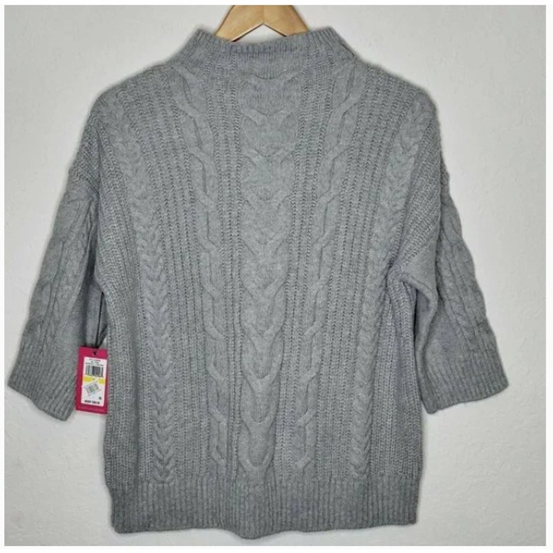 Vince Camuto Elbow Sleeve Cable Stitch Sweater Light Heather Grey Medium NEW