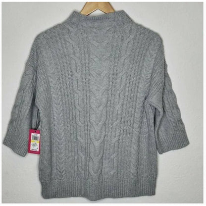 Vince Camuto Elbow Sleeve Cable Stitch Sweater Light Heather Grey Medium NEW