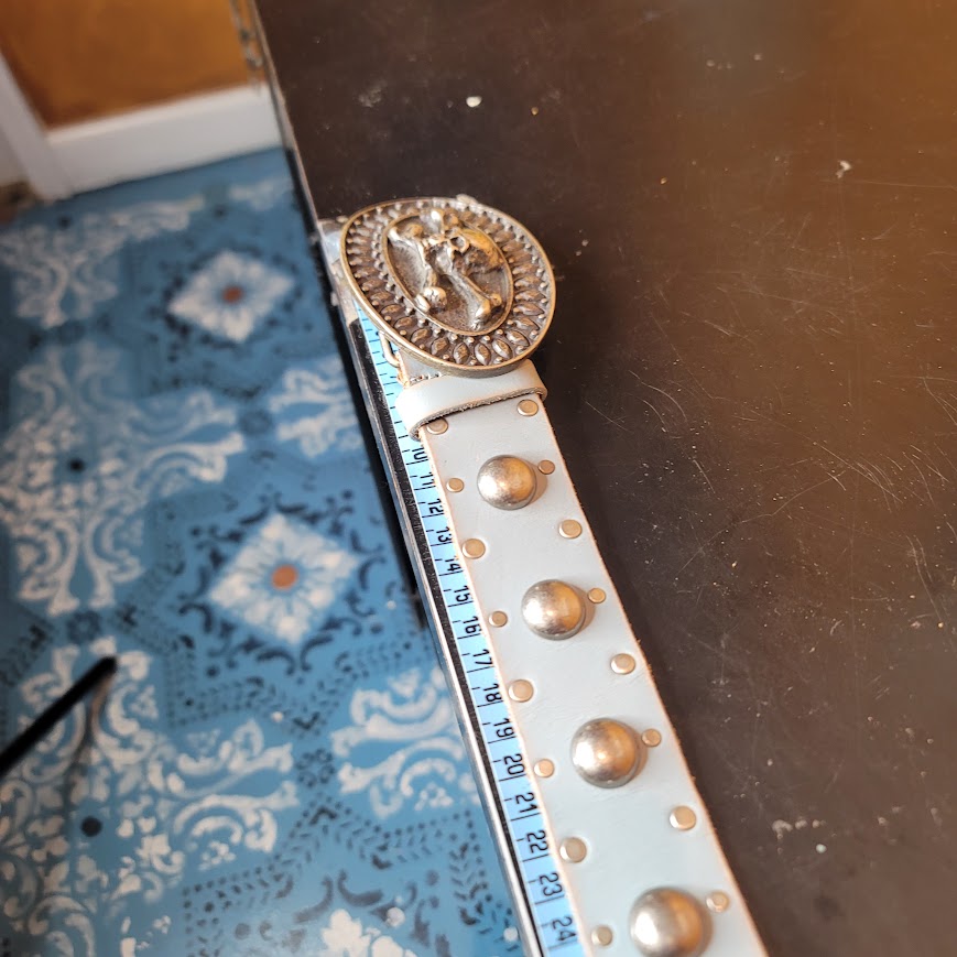 Hyde Blue Studded 1 3/4" wide Skull Crossbones Silver Buckle Italy Leather Belt
