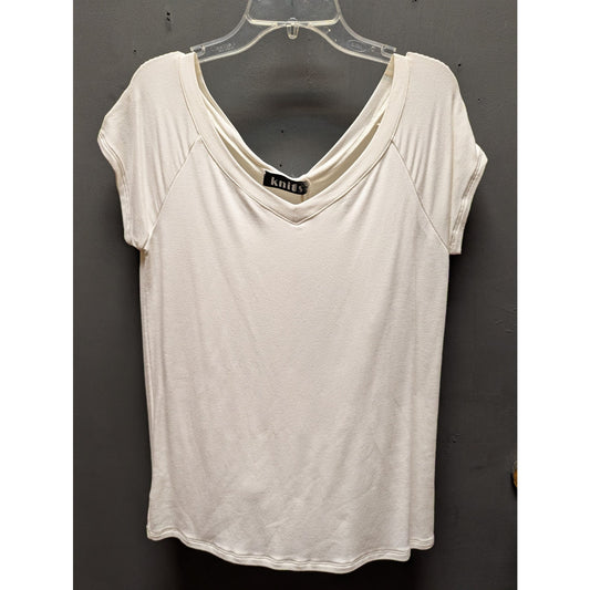 KNITIS casual white short sleeve Tee t-shirt womens Size Medium V-Neck