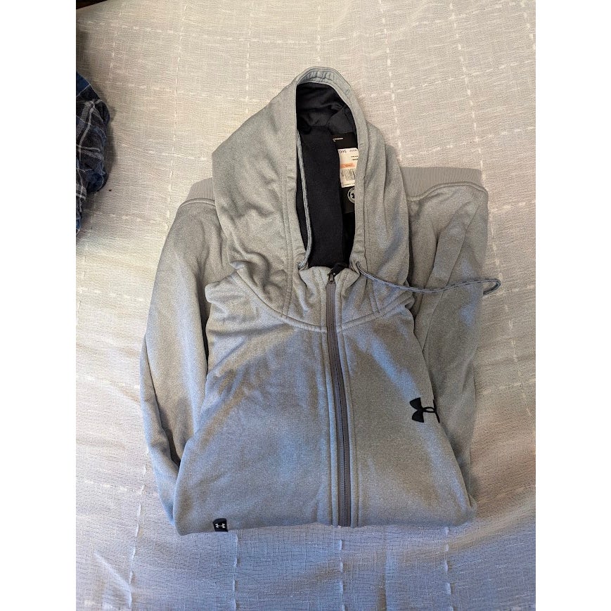Under Armour Fleece Full-Zip Hooded Jacket Long Sleeves Ribbed Cuffs Gray Small
