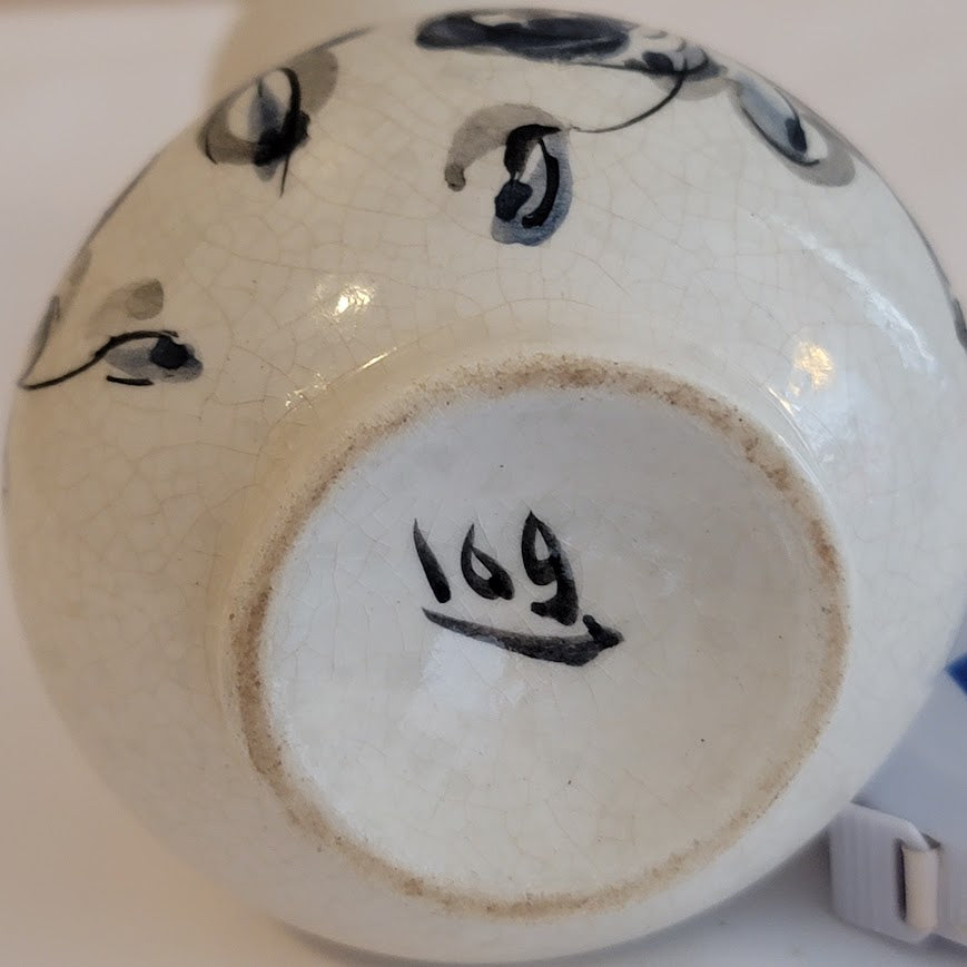 Handpainted Portugal vase blue white floral crackle underglaze 6.5"