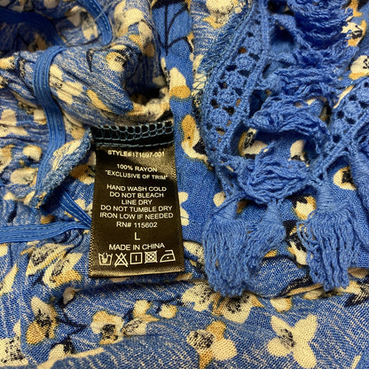 All In Favor Blue Floral size Large NEW Flutter Sleeve Off Shoulder Boho Top
