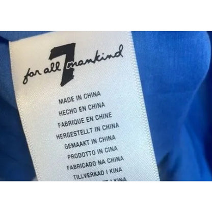 7 For All Mankind Blue Tassel Trim Blouse $225 NEW SILK blend long sleeve SMALL