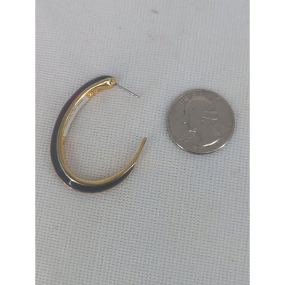 Vintage Black and Gold Curved Hoop Post Earrings Retro Crescent Chic