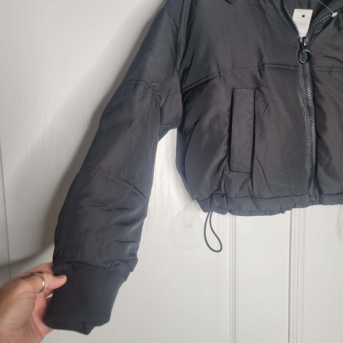 NWT Topshop Padded Puffer Jacket Womens Size 2 BLACK Full Zip Drawstring XS