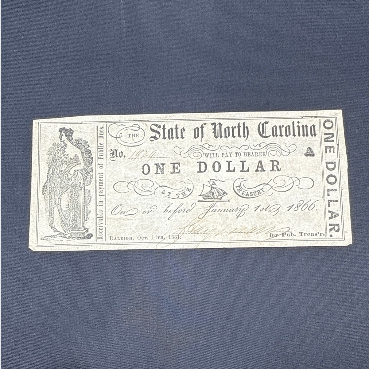 Paper Currency Bank Note USA Paper Money State of North Carolina $1 Series 1861