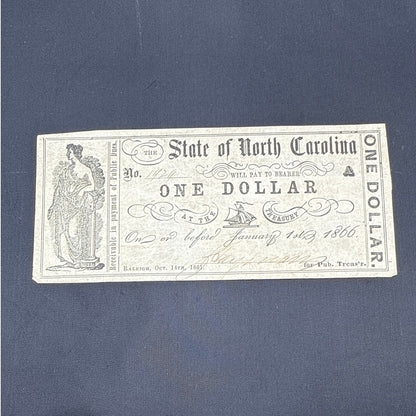 Paper Currency Bank Note USA Paper Money State of North Carolina $1 Series 1861