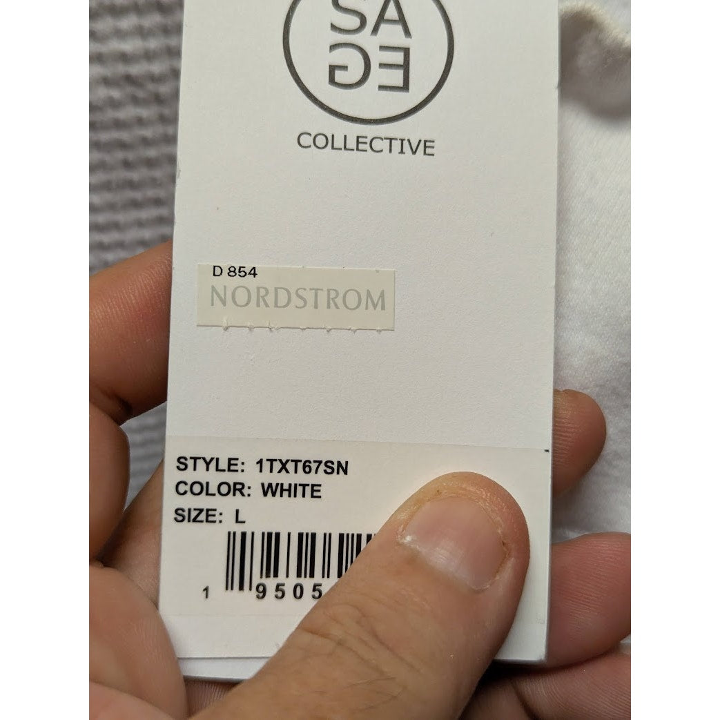 Sage Collective Size Large waffle thermal top shirt Tee long sleeve Vneck white