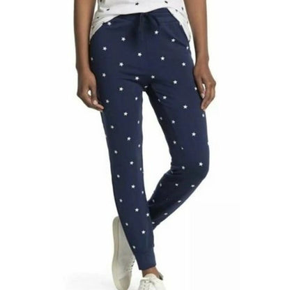 Splendid Soft Embroidered Star Drawstring Jogger Pants Sz Medium in Navy NWT