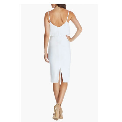 Dress The Population Small White Alondra Blouson Sheath Dress Cocktail Wedding
