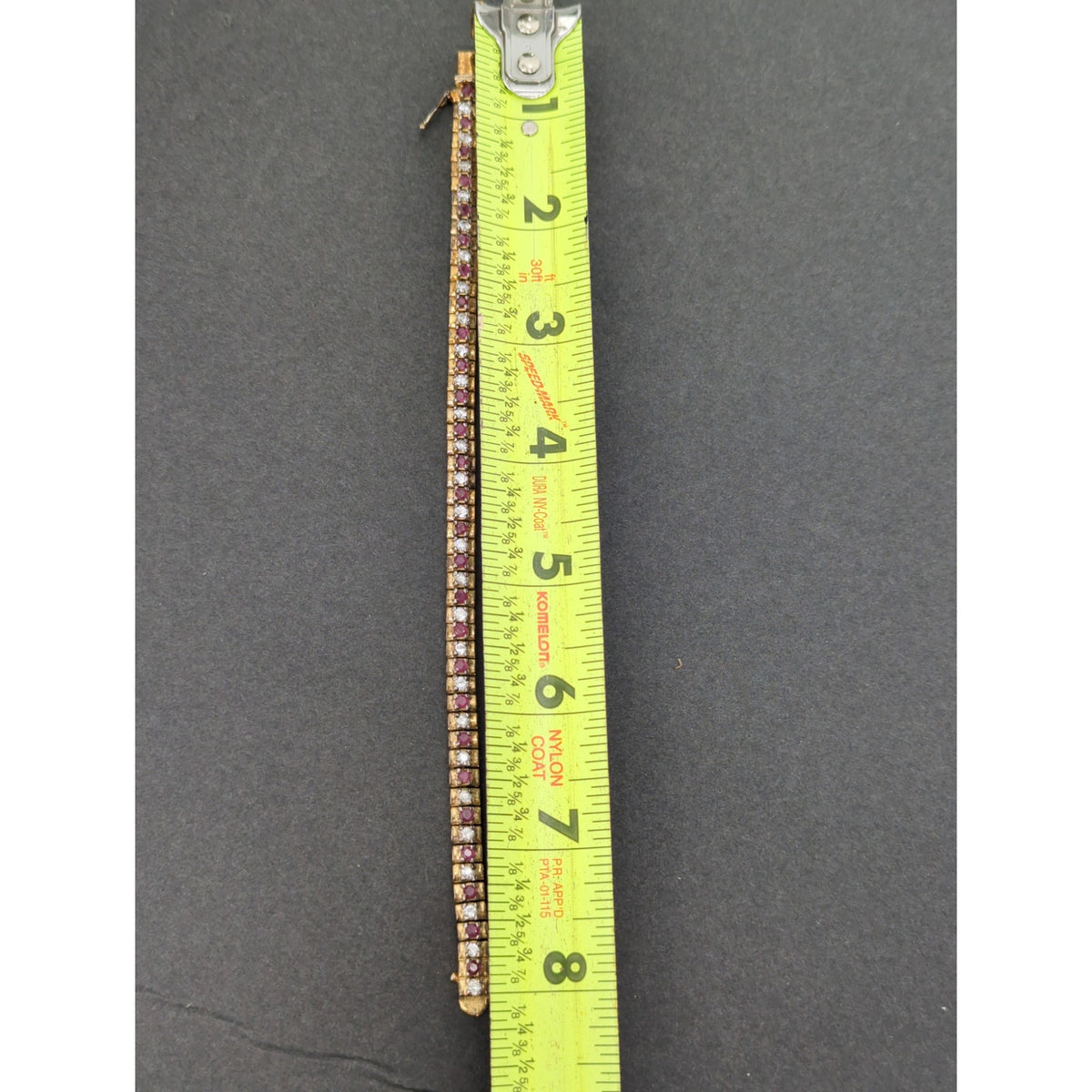 Vintage BRACELET Ruby Diamond 925 Tennis 8" Sterling Silver Red