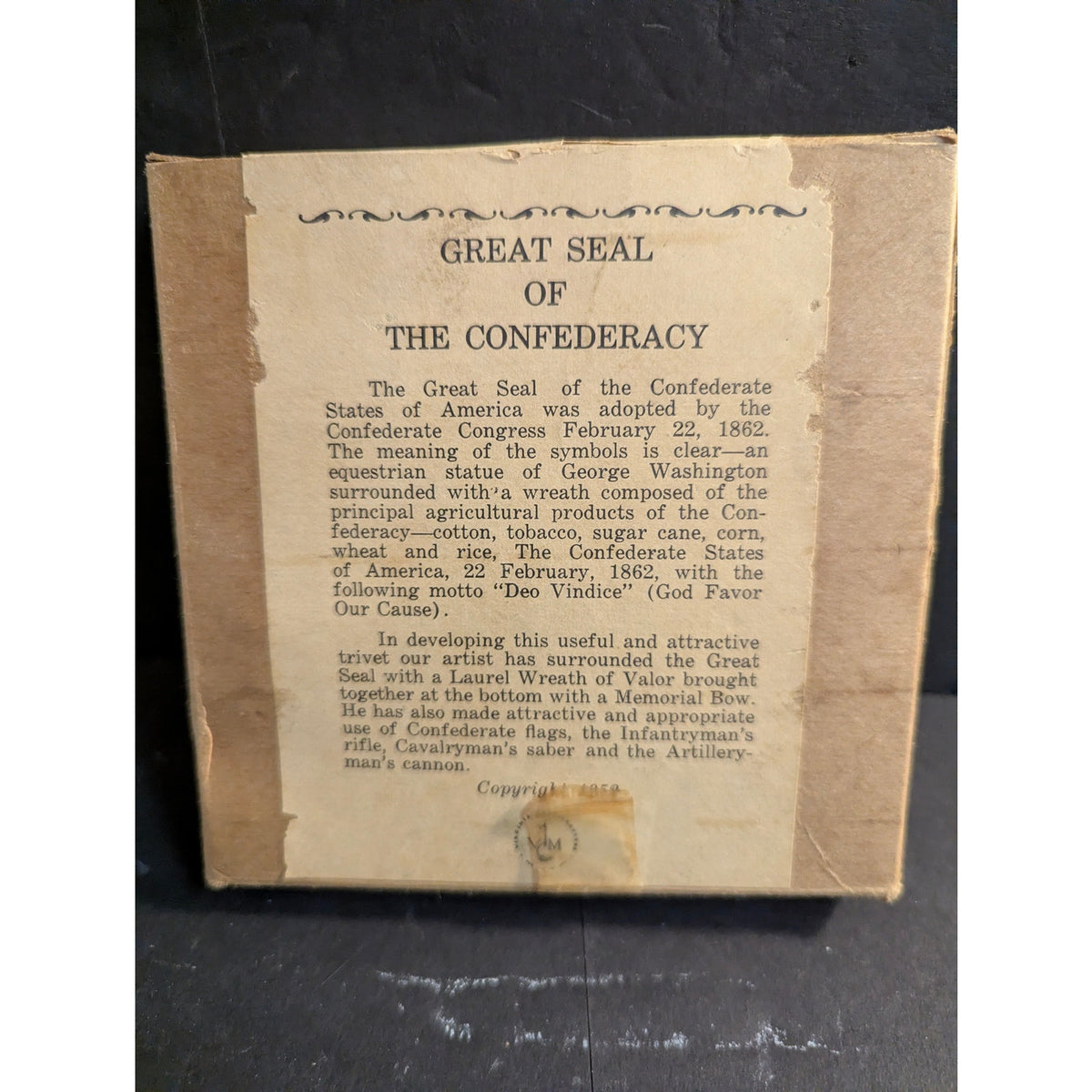Vintage Solid Brass Great Seal of the Confederacy Trivet with Original Box