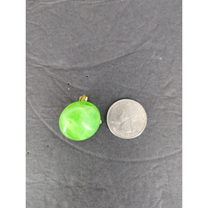Vintage Green Resin Clip On Earrings Gold Tone Marked Hong Kong Retro 1960s MCM