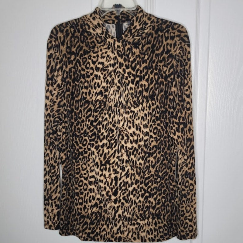 Vince Camuto Leopard Print Long Sleeve Blouse Top Size XXL NEW Stretchy
