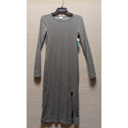 Abound Side Slit Rib Knit Long Sleeve Round Neck Midi Dress Sz Small Grey NWT