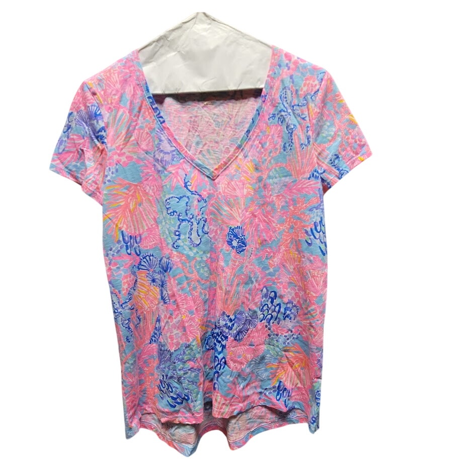 Lilly Pulitzer XS vneck womens shirt Etta colorful splendor in the sands print