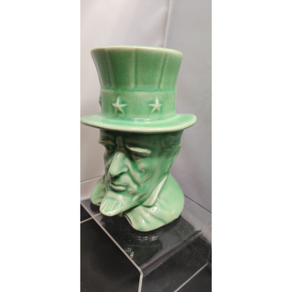 Vintage 1950 Vase Uncle Sam Green Top Hat HeadVase Planter Figurine Collectible