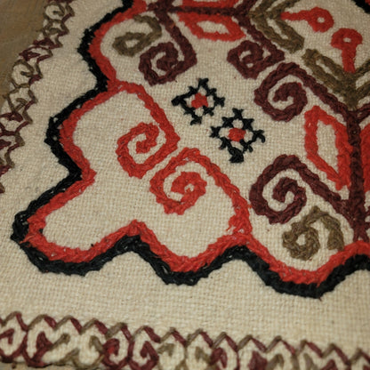Embroidered Handmade Wool Turkish Tapestry vintage rug 31" x 27" Brown Orange