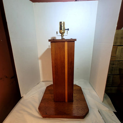 MCM Inlaid Wood Pillar Table Lamp on base Two Tone Mid-Century Modern MCM