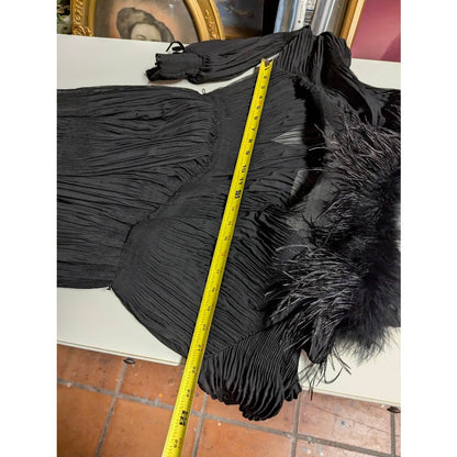 Gibson Latimer XL Black Dress Ostrich Collar Velvet Bow Pleats Midi Lined NOBELT