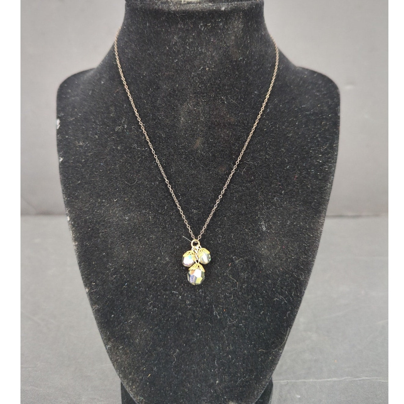 Vintage Iridescent Aurora Borealis Crystal Necklace and Clip On Earring Set