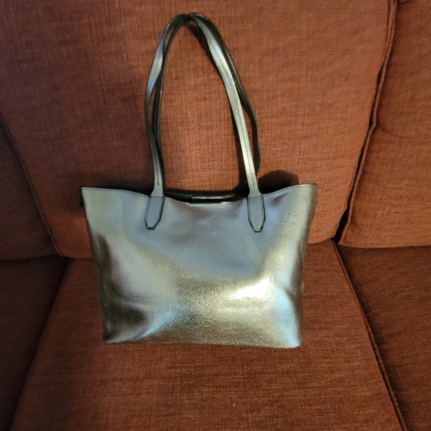 Metallic Bronze Gold Leather Tote Bag Shoulder Bag Handbag