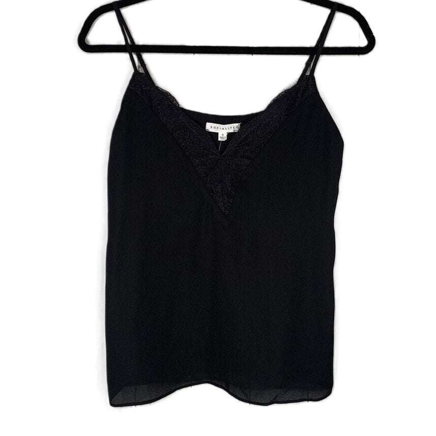 Socialite Lace Trim V-Neck Lined Camisole Size XL/Extra Large in Black NWT