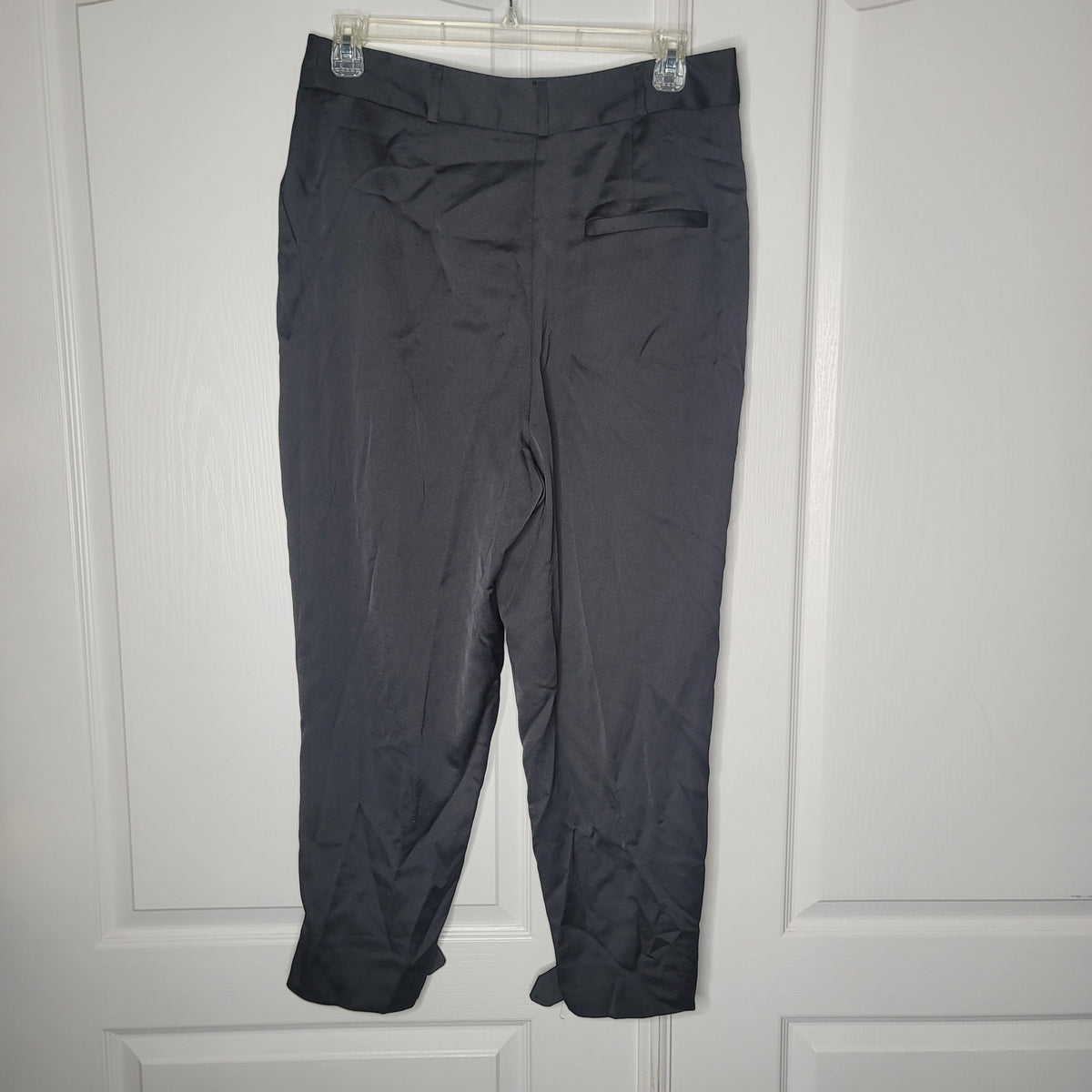 Topshop Black pants trousers Cropped Slick Tab Button Ankle Black Size 12 NEW