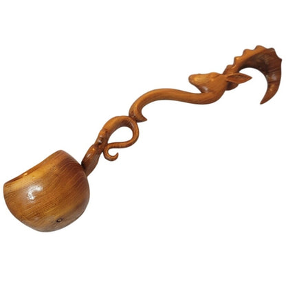 Hand carved double dipper ladle wood antelope ram head Kazakhstan Ожау