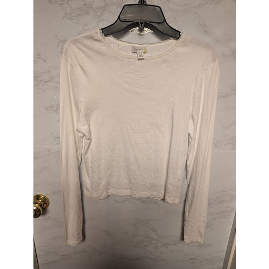NEW Topshop Ivory White long sleeve textured blouse tee layering travel size 12