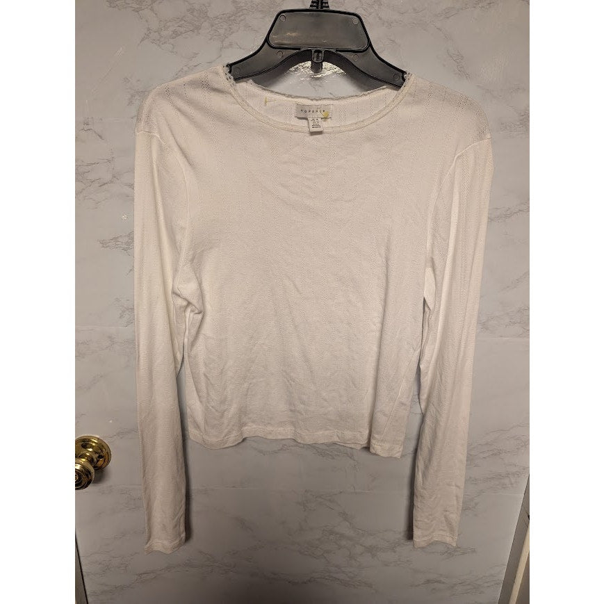 NEW Topshop Ivory White long sleeve textured blouse tee layering travel size 12