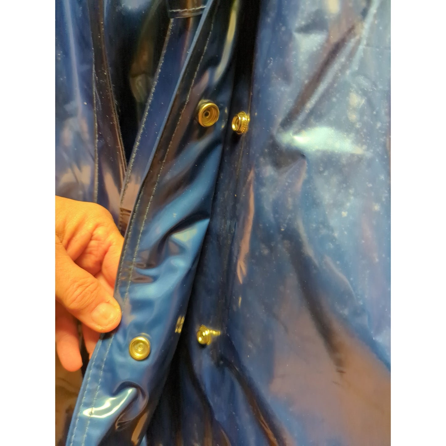 Totes Blue Jacket Coat belt LARGE Raincoat quilted lining Mid Length VINTAGE