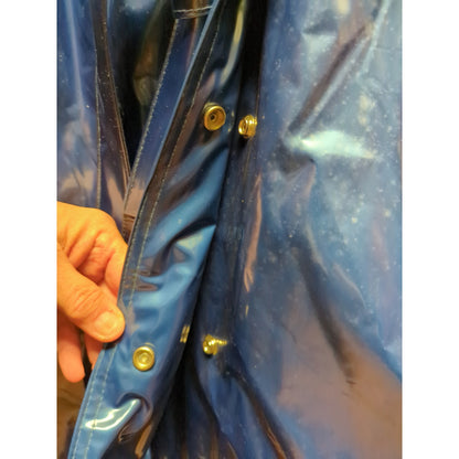 Totes Blue Jacket Coat belt LARGE Raincoat quilted lining Mid Length VINTAGE
