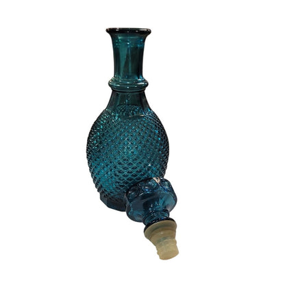 Vintage Empoli Blue Diamond Point Cut Glass Bottle Decanter Faceted Stopper 12"